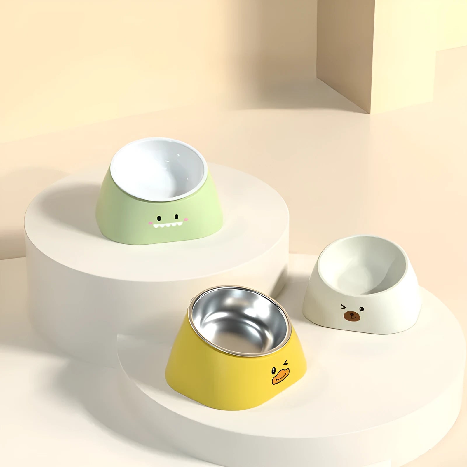 15 degree tilted stainless steel pet bowl with polypropylene base for cervical spine protection