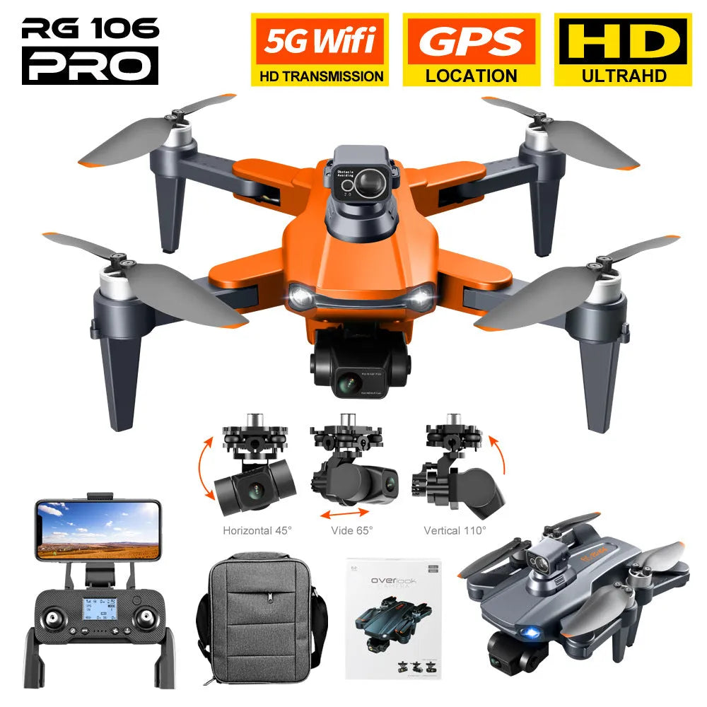 RG106PRO drone in metal blue with three-axis PTZ and obstacle avoidance system