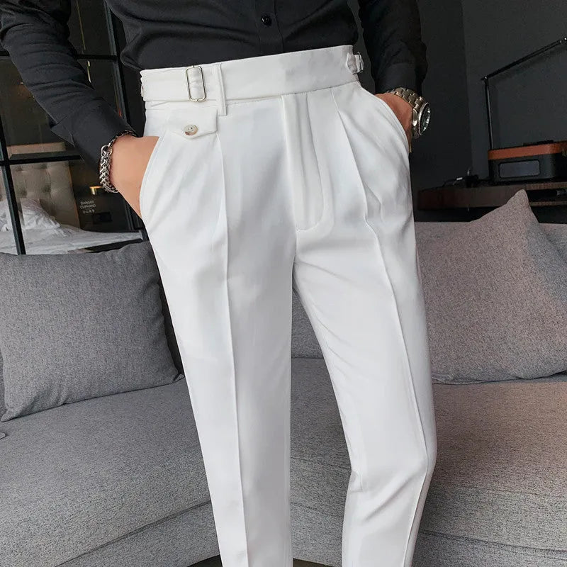Straight leg casual trousers in solid colours with polyester fabric and waist sizes 29-36