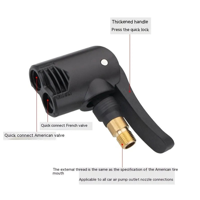 Two-in-one air compressor nozzle with two 16cm chuck connectors for vehicle tyre inflation