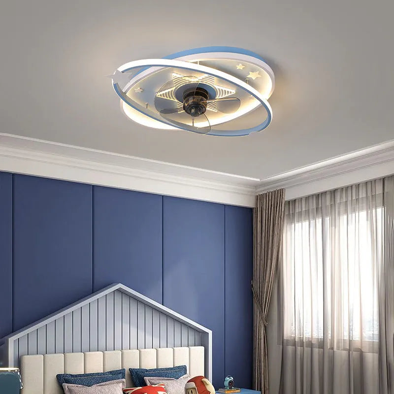 Modern iron children's bedroom LED chandelier with ceiling fan and remote control