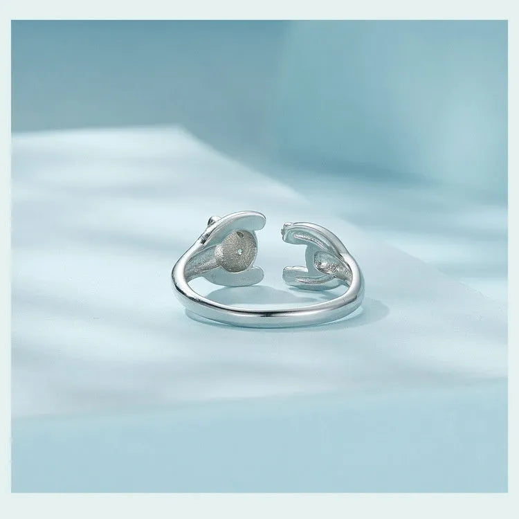 Adjustable panda sterling silver ring bracelet with white gold plating and open design