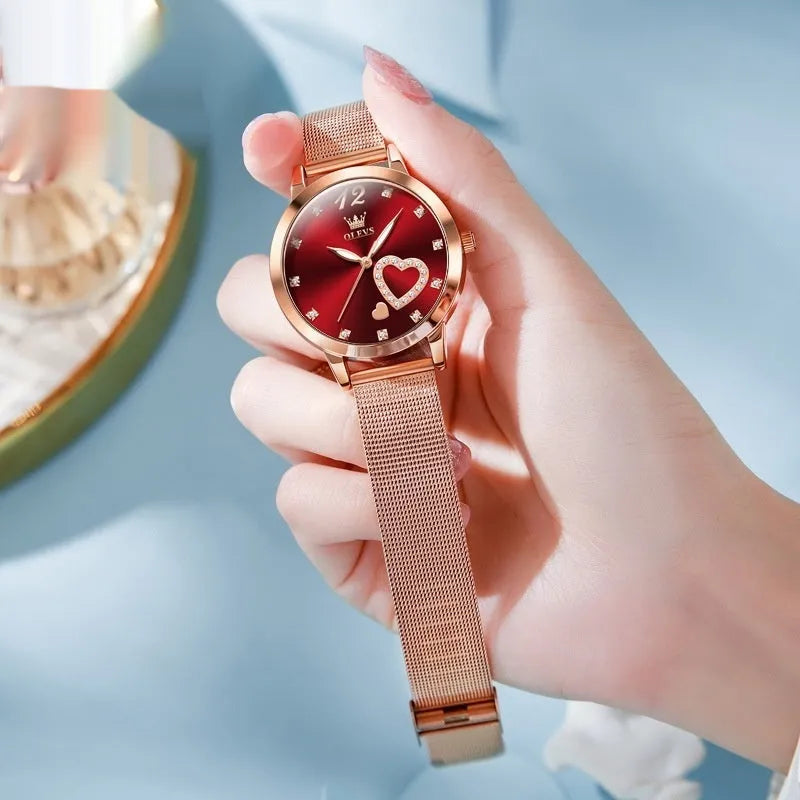 Women's fashion watch with rose shell alloy case and mesh strap in six dial colour options