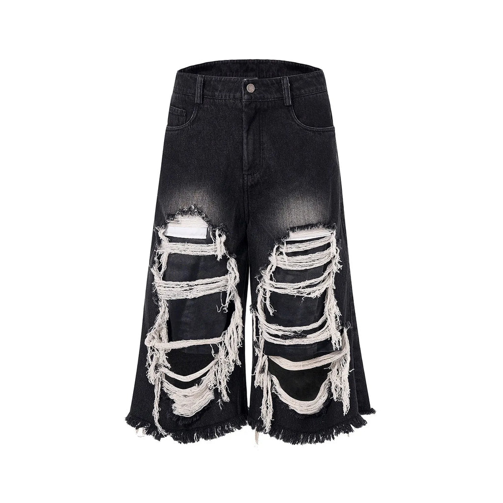 Black loose wide leg cropped jeans with mid-high waist made from cotton denim fabric