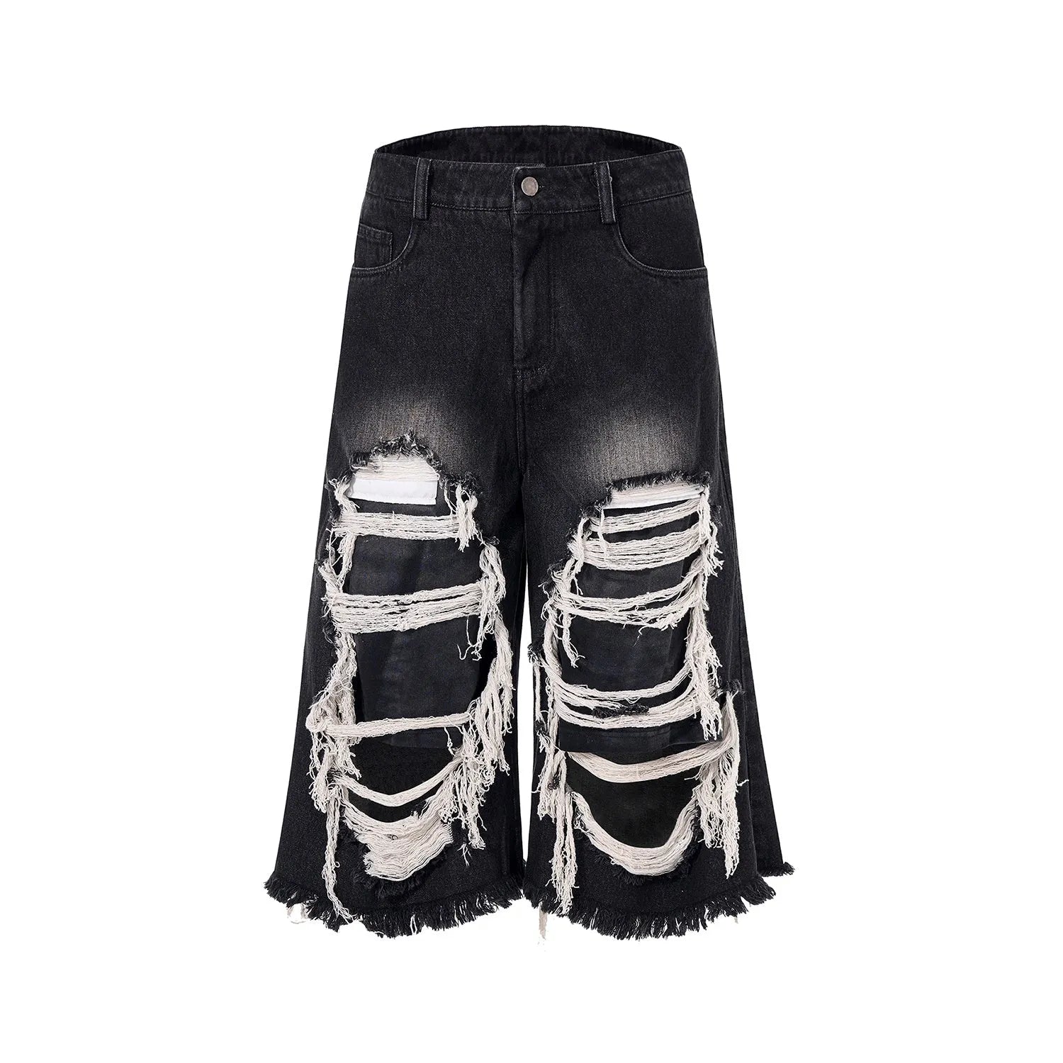 Black loose wide leg cropped jeans with mid-high waist made from cotton denim fabric