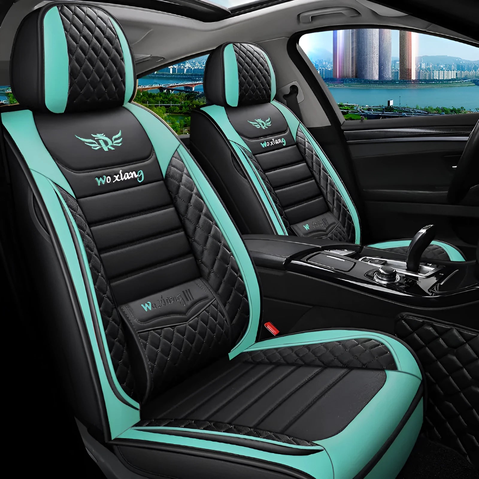 Red leather car seat cushion with high elastic sponge filling on a car seat.