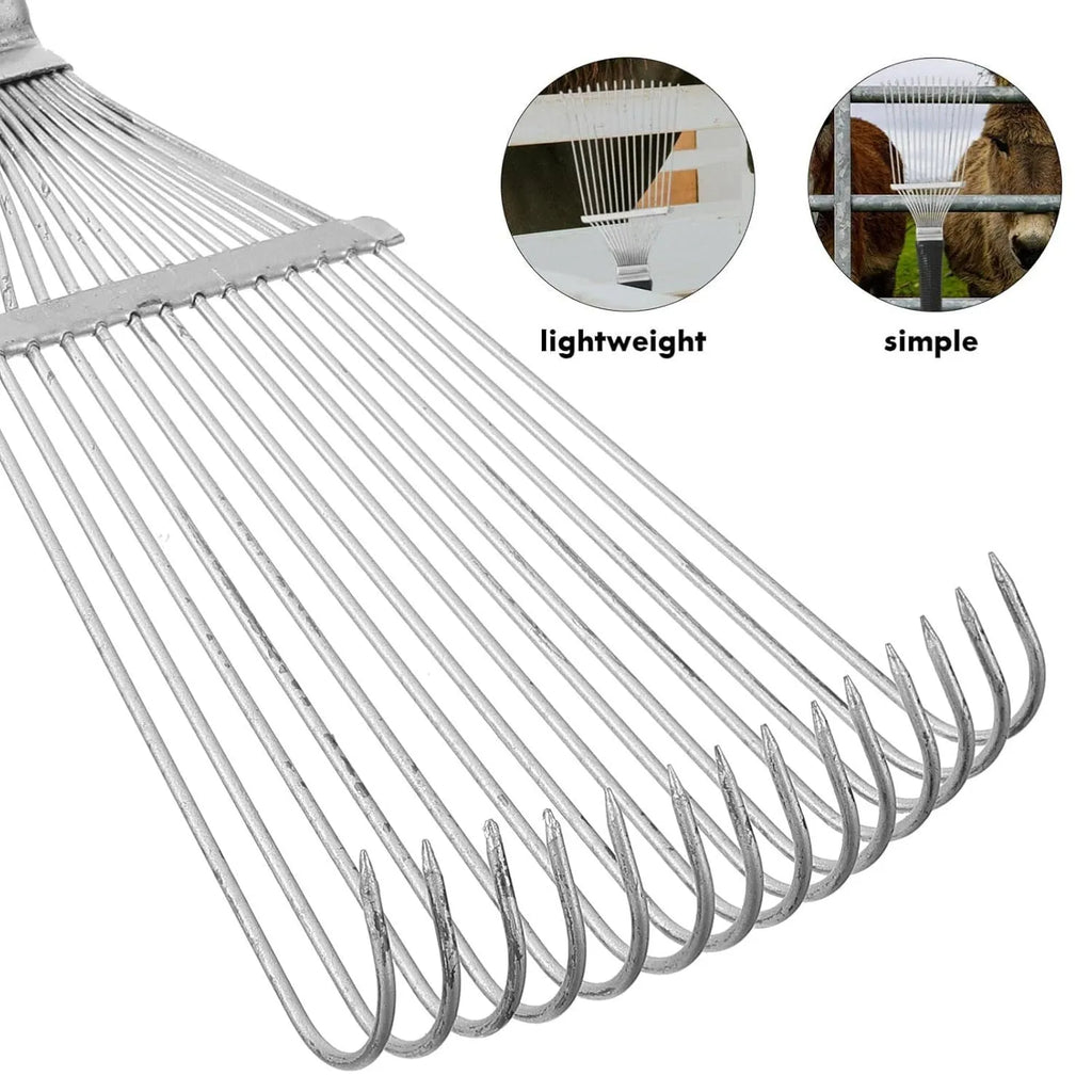Black stainless steel pet grooming rake measuring 33cm for horses cattle dogs