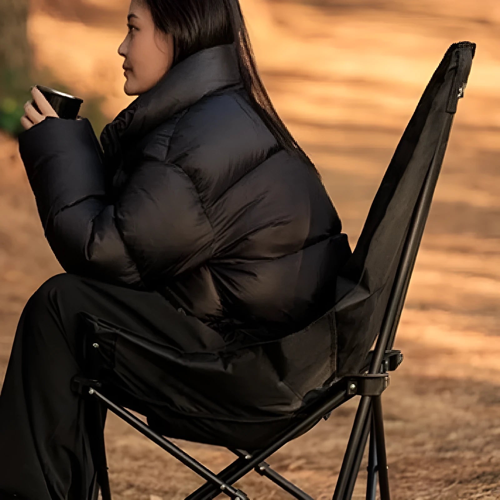 Night black Oxford cloth camping recliner folding chair in moon chair design