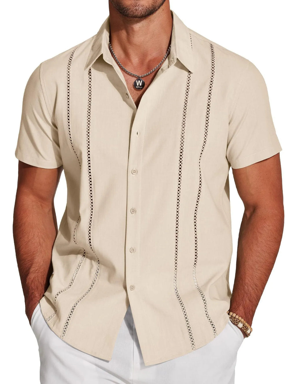 Men's slim fit Hawaiian short sleeve shirt in digital printed polyester available in multiple colours