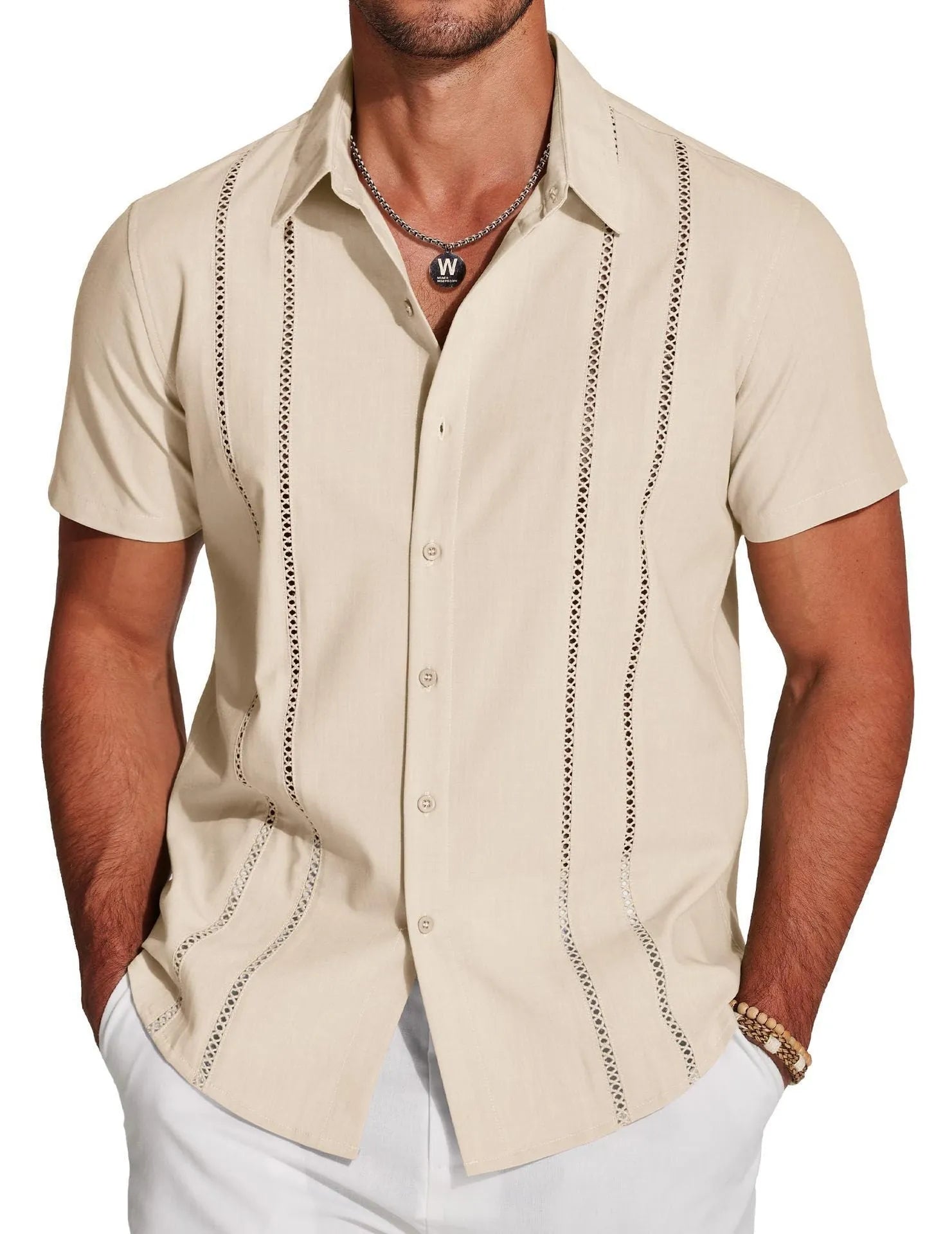 Men's slim fit Hawaiian short sleeve shirt in digital printed polyester available in multiple colours