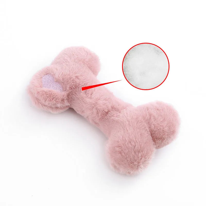 Blue plush bone dog toy with BB sound device for bite-resistant interactive play