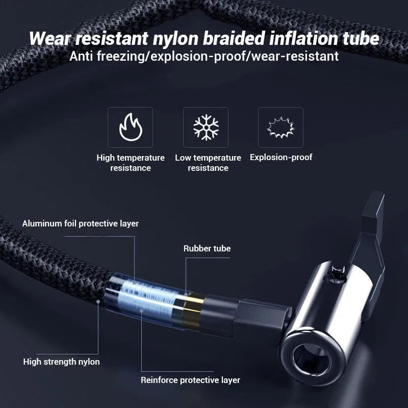 Wireless digital display tyre inflator pump with large screen showing pressure reading