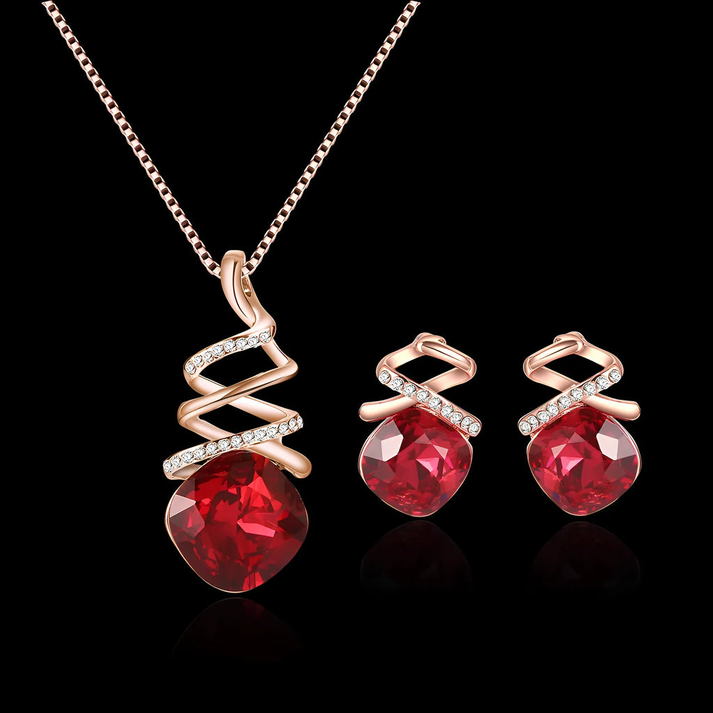 Alloy bridal jewellery set with water wave chain necklace and matching earrings on white background.
