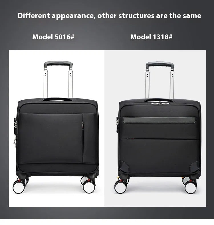 Black 18-inch Oxford cloth business luggage with universal wheels and carry-on size