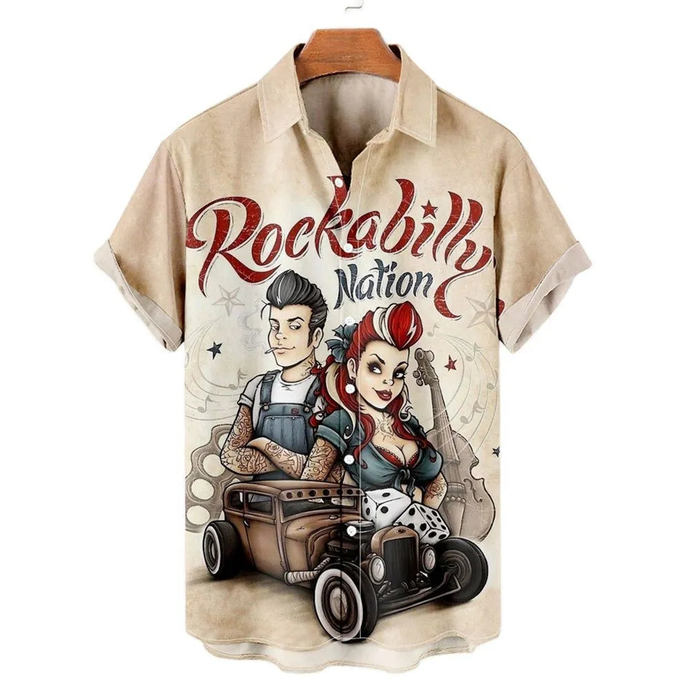 Men's slim fit short sleeve shirt with 3D floral digital printing in polyester fabric