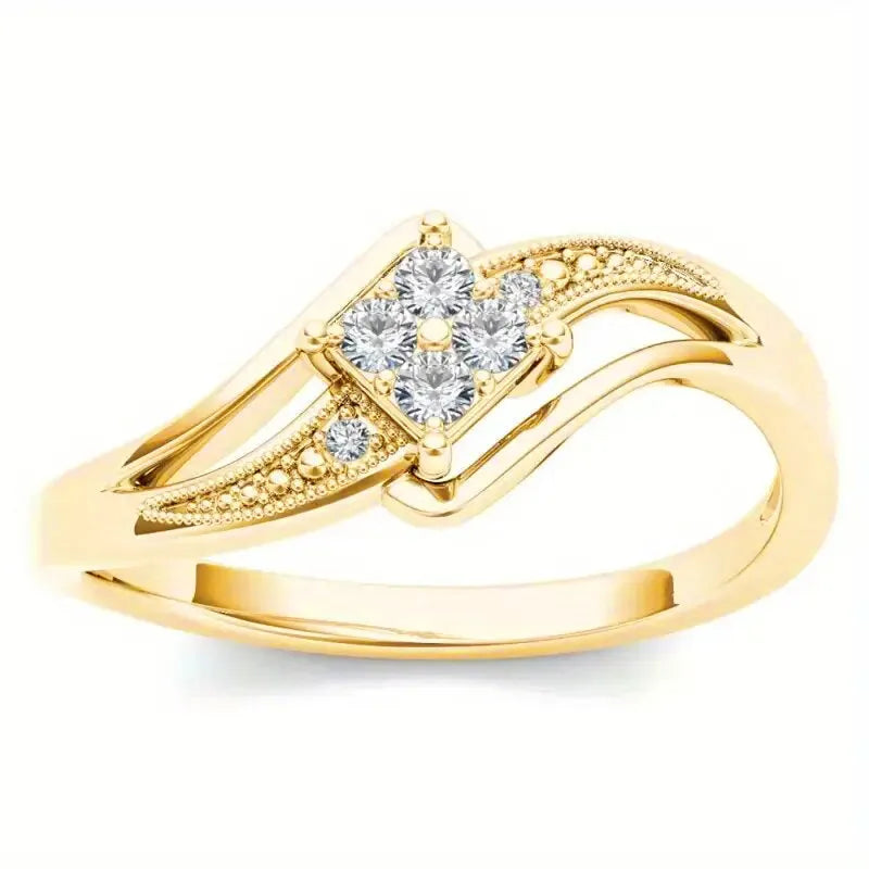 Women's geometric copper ring with micro inlaid zircon details in yellow gold colour.