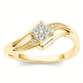 Women's geometric copper ring with micro inlaid zircon details in yellow gold colour.