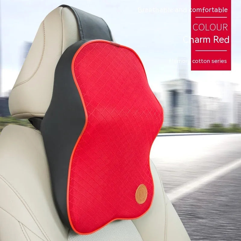 Memory foam car headrest pillow and lumbar support pillow set in a choice of seven colours