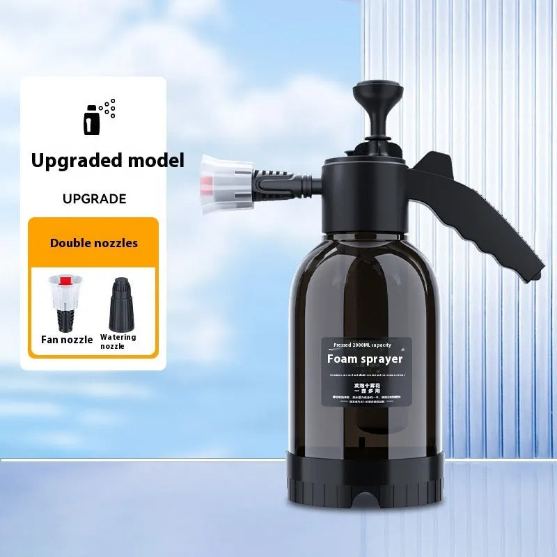 Black hand-held sprayer watering can with aluminium oxide pressure rod and 2L capacity for car washing and garden use