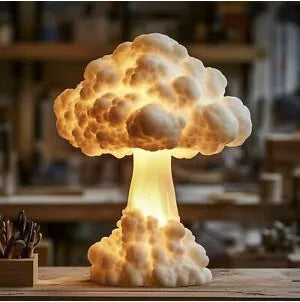 Mushroom cloud shaped table lamp depicting atomic explosion with USB power connection