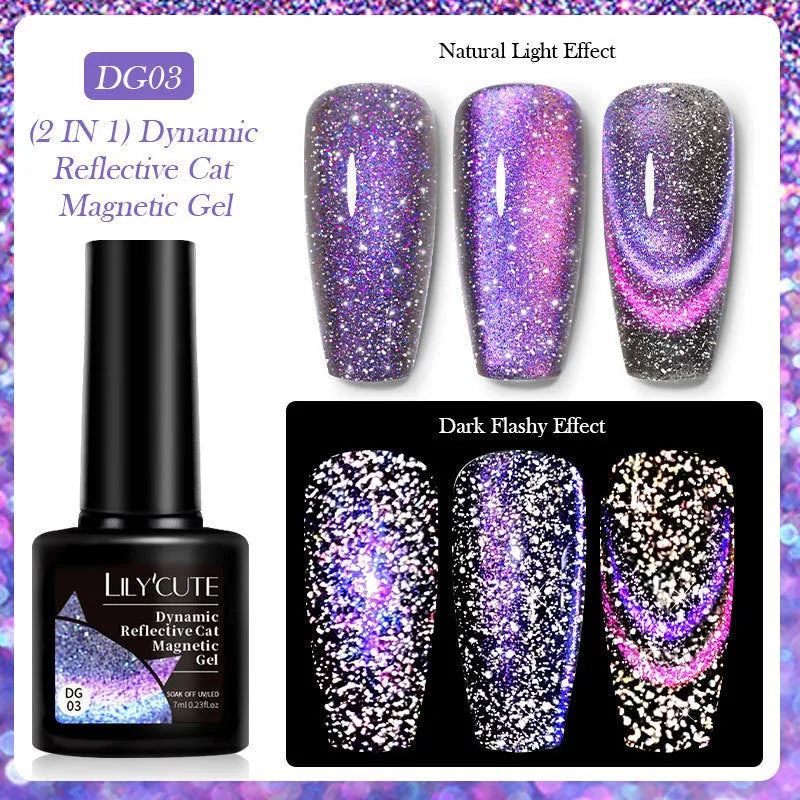 Cat eye series UV brilliant nail polish gel with diamond glitter in six colour variations