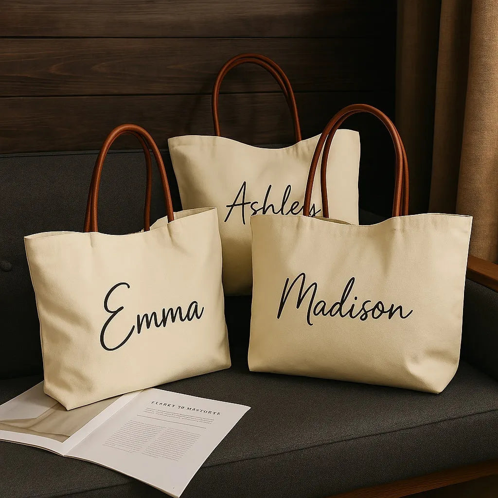 Heavyweight cotton canvas tote bag in beige white and white colour options.