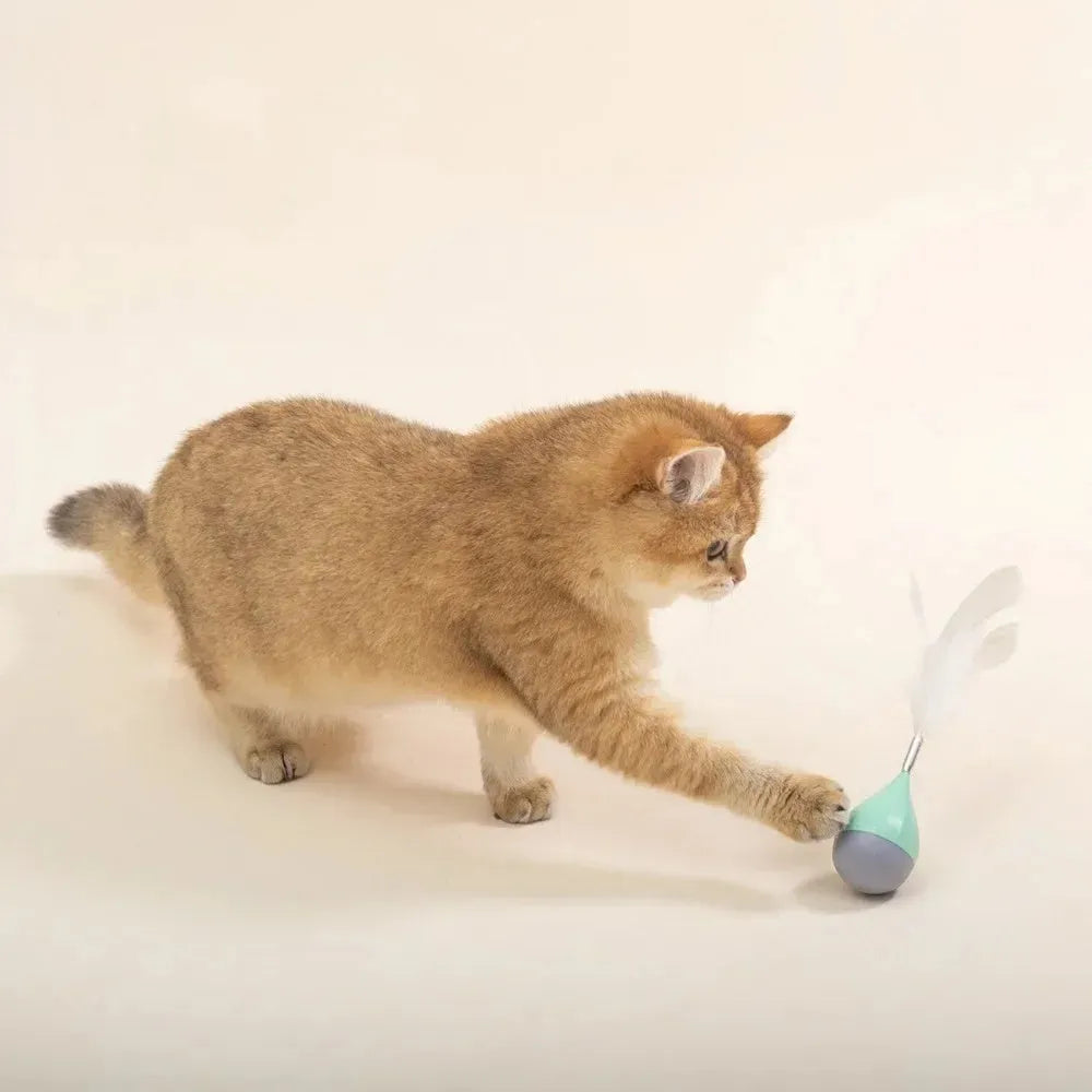 Feather tumbler cat toy with bite-resistant ABS plastic and aluminium alloy construction in green colour