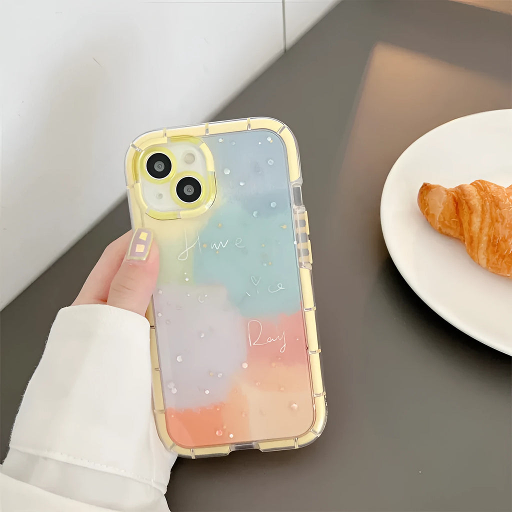 Minimalist contrast colour iPhone silicone case with yellow edge trim shown on iPhone 14 Pro Max
