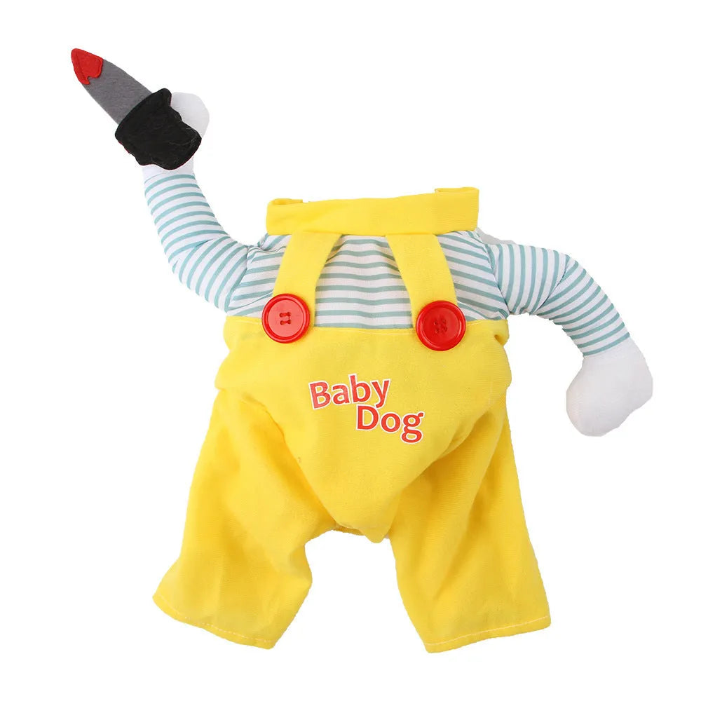 Yellow knife assassin costume for cats with B02405 sword design in polyester fabric