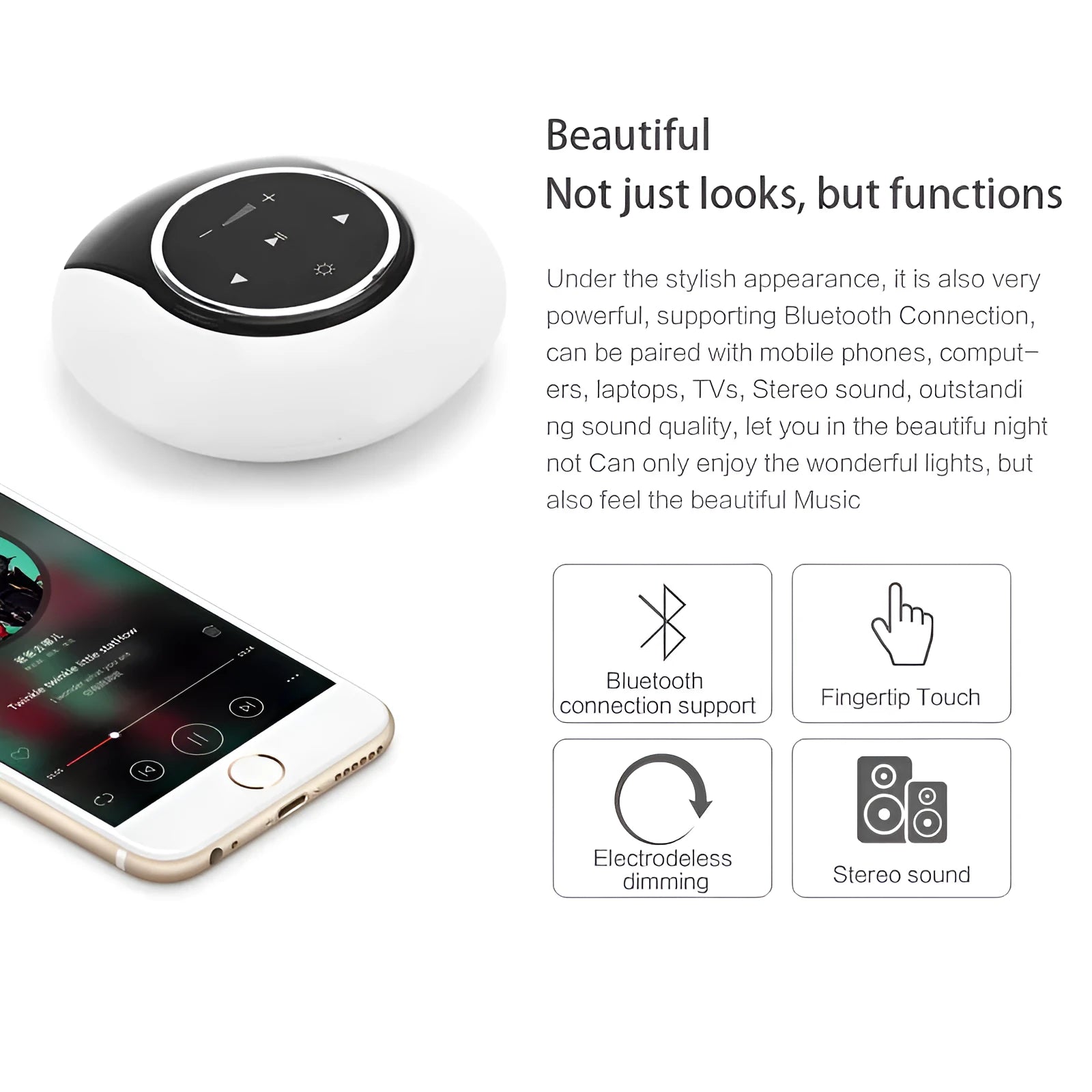 Blue cubic Bluetooth desk lamp speaker with touch controls and folding head on wooden desk