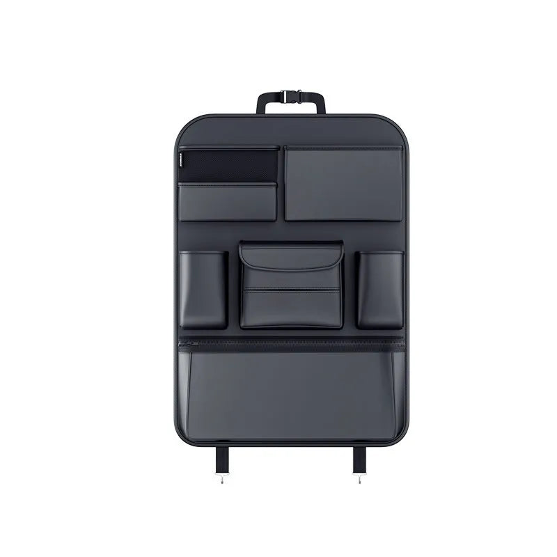 Black leather car seat back hanging storage bag with handle