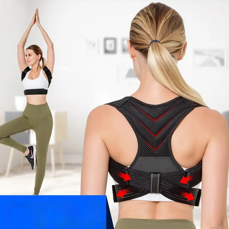 Black anti-humpback posture correction belt with open shoulder design