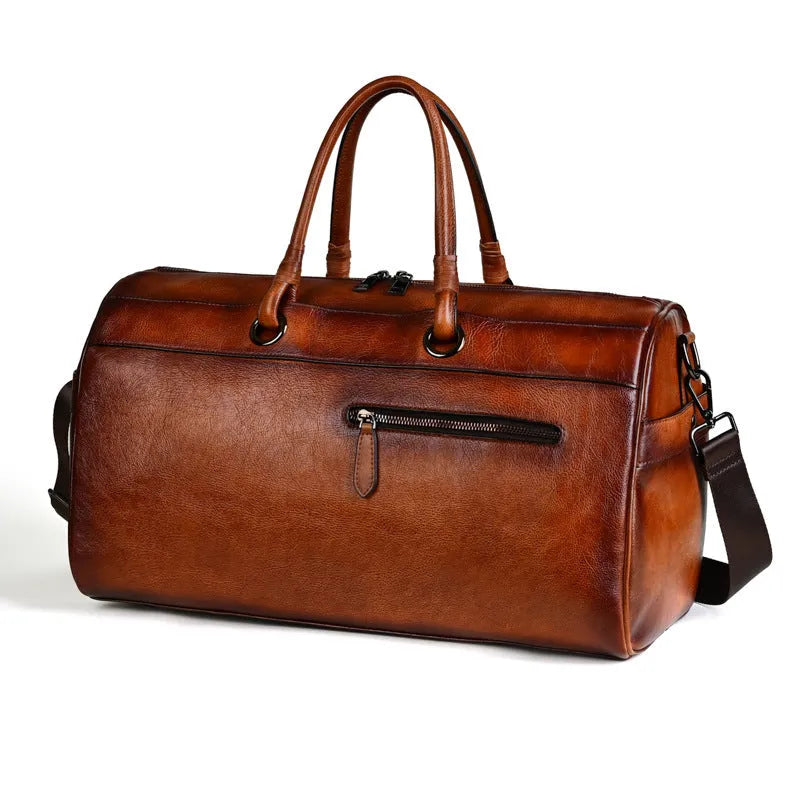 Handmade retro style leather bag in vintage brown made from top-grain cowhide.