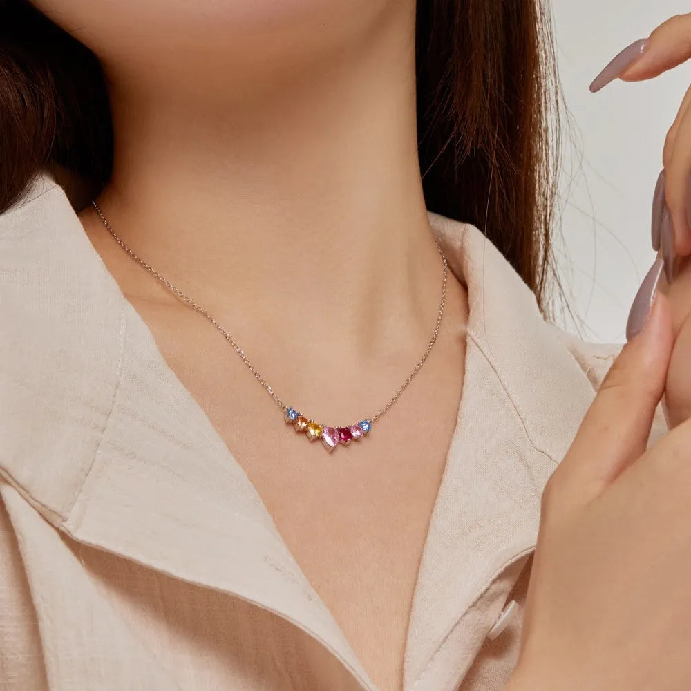 925 sterling silver necklace with colourful water drop zircon pendant and adjustable clavicle chain