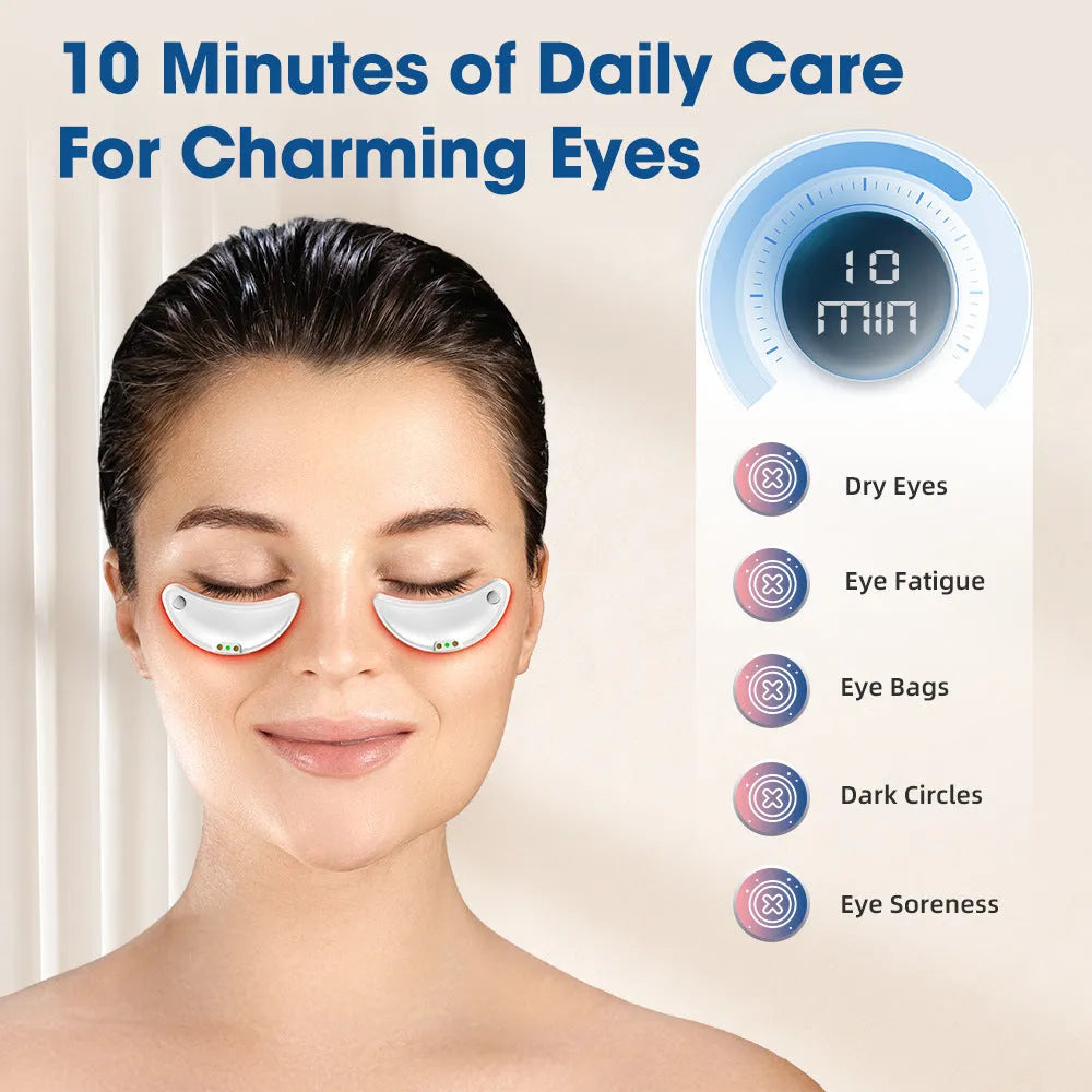 White wireless red light eye beautification instrument with EMS therapy for eye and facial massage
