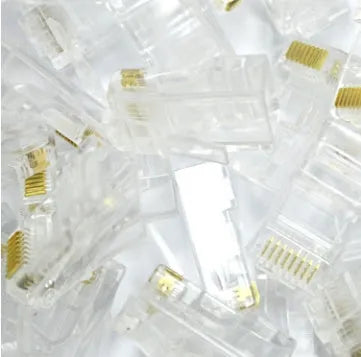 White RJ45 network modular plug with gold-plated three-fork contacts and all-copper insert