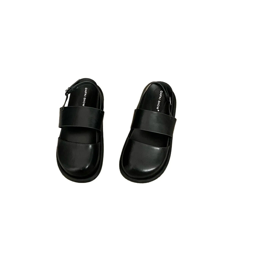 Retro one-strap sandals with buckle closure and breathable closed-toe design in microfiber