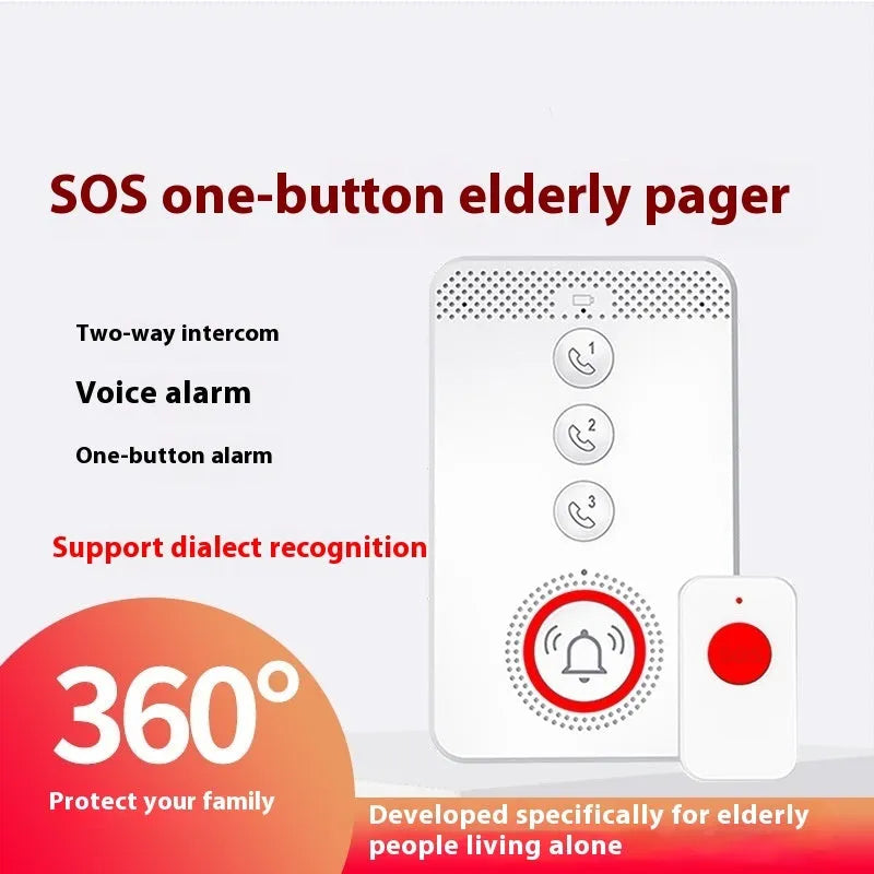 White emergency alert device with central buzzer and three wireless emergency buttons for elderly safety