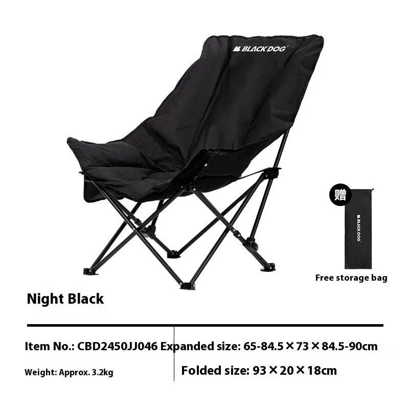 Night black Oxford cloth camping recliner folding chair in moon chair design