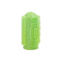 Dog finger toothbrush with 360° silicone bristles in blue, green, pink, and purple – soft non-slip sleeve for pet teeth cleaning