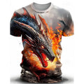Men's black T-shirt with detailed 3D wind dragon print design on front, short sleeves, thin fabric