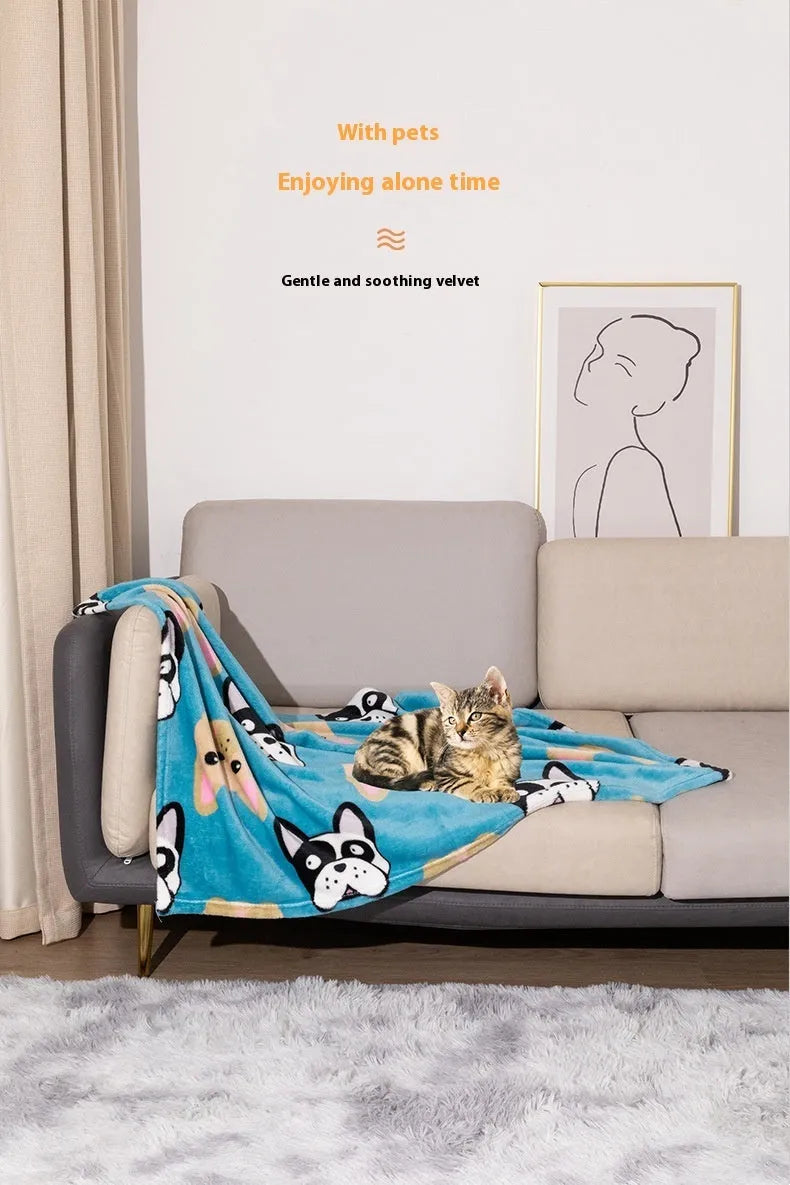 Polyester pet blanket with cartoon dog pattern in blue dog or dog's paw designs