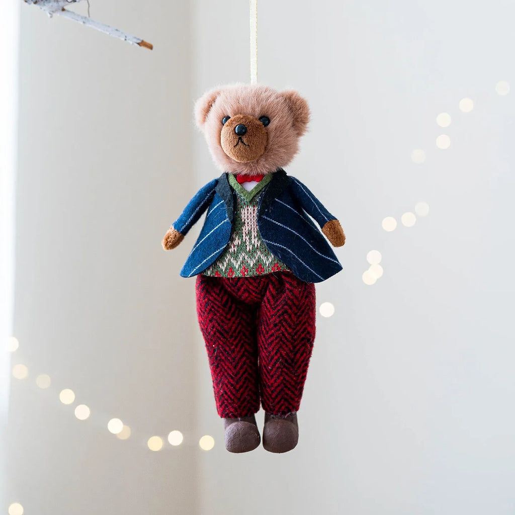 Cotton cloth plush bear doll couple in princess and gentleman bear styles with suit plaid design