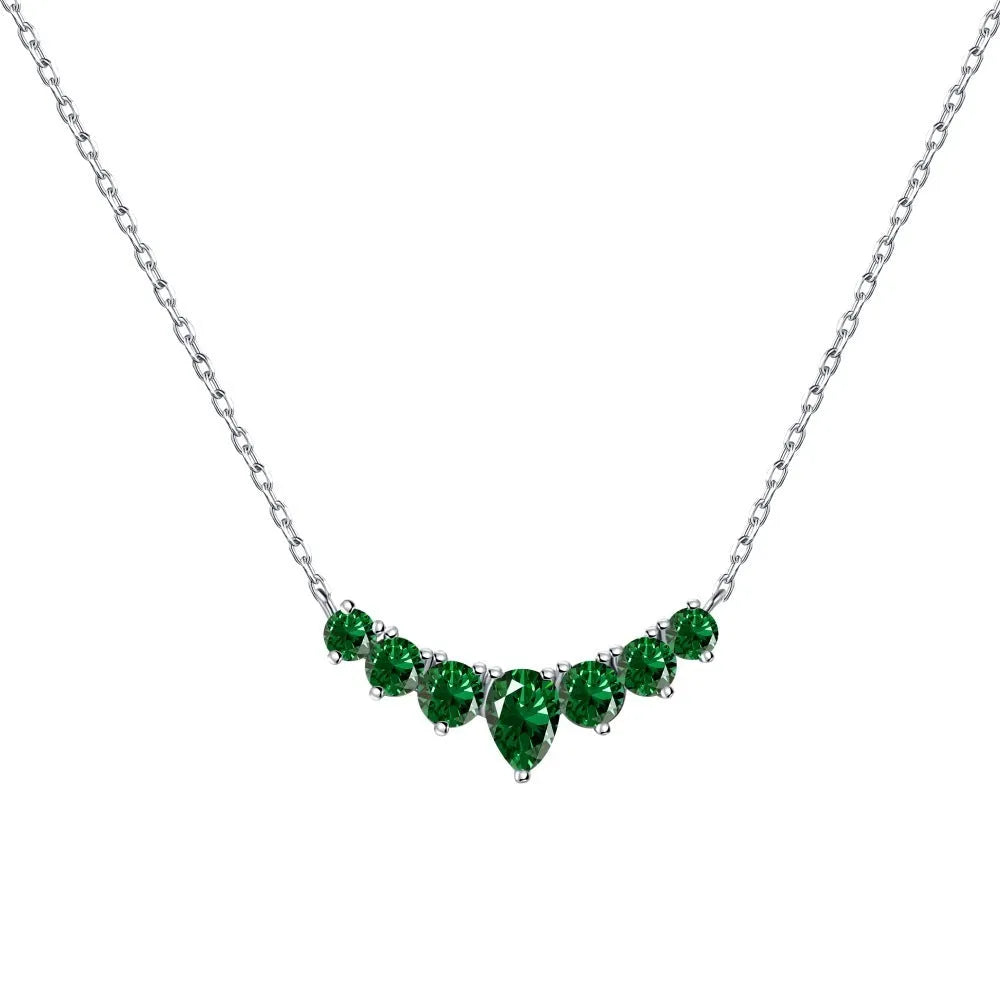925 sterling silver necklace with colourful water drop zircon pendant and adjustable clavicle chain