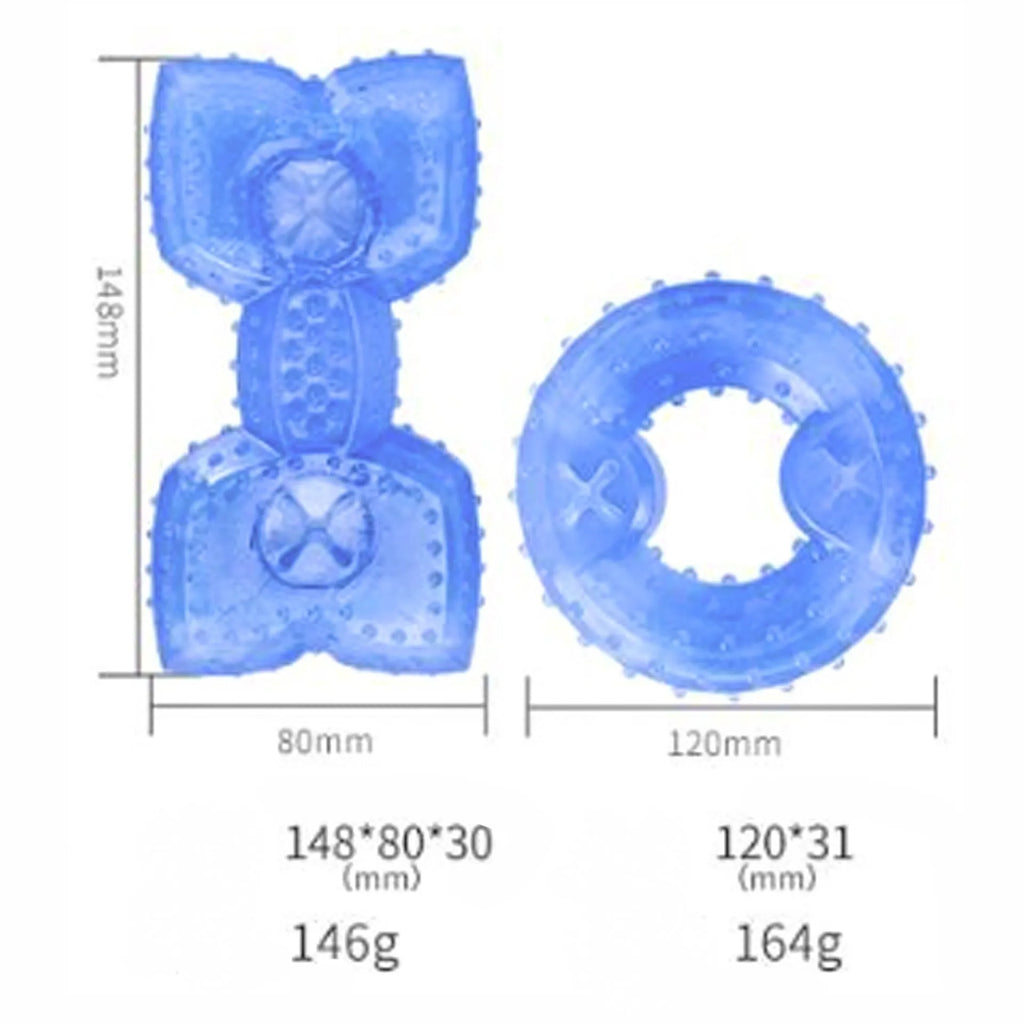 Freezable blue dog chew toy with textured surface for cooling and dental care.