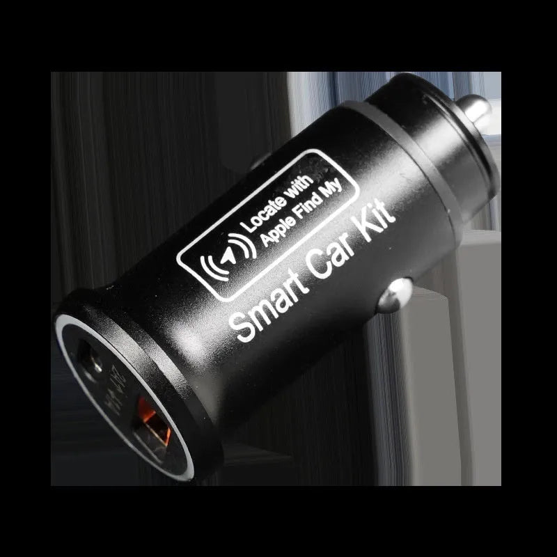 Black ABS plastic GPS car locator device for plug-in tracking via 12V charger socket.