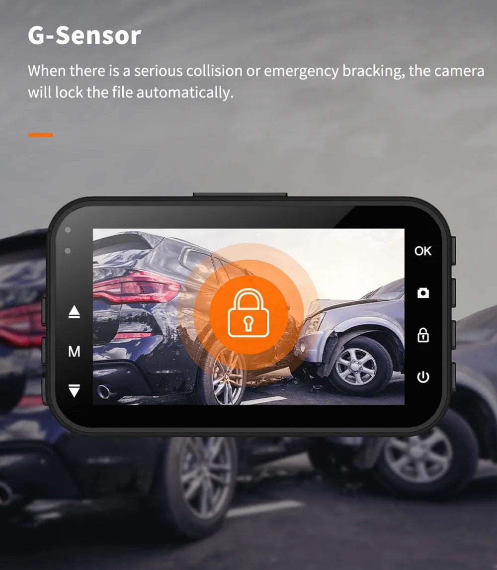 ThiEYE front and rear car dash camera with 3-inch screen, suction cup mount, and rear camera.