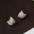 Geometric platinum-coloured zircon earrings with line design for women