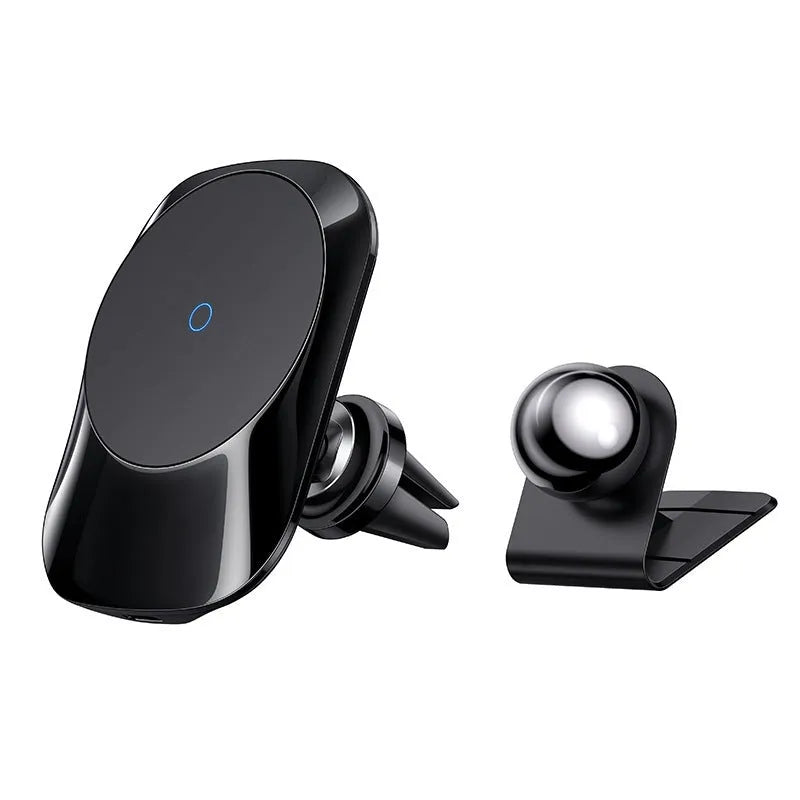 CH-707 black magnetic car wireless charger with air vent mount and centre console base.