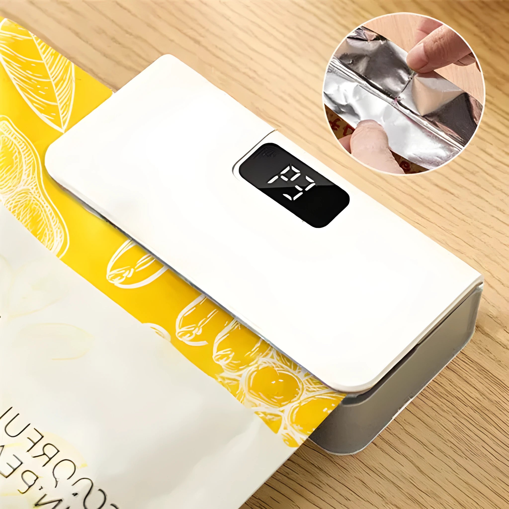 Small portable mini sealing machine in white or blue colour for heat sealing plastic food bags